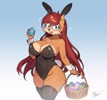 anthro big_breasts blush breasts bunny_costume cleavage clothed clothing costume fake_ears fake_rabbit_ears female holidays looking_at_viewer solo azul35art easter sega sonic_the_hedgehog_(series) sally_acorn chipmunk ground_squirrel mammal rodent sciurid absurd_res hi_res