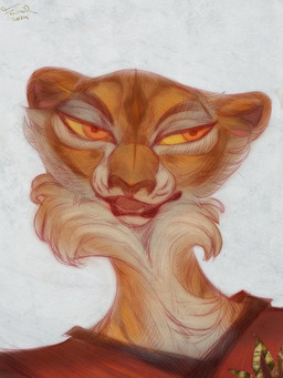 anthro clothed clothing female front_view fur looking_at_viewer open_mouth orange_body orange_eyes orange_fur red_clothing red_topwear simple_background solo topwear white_body white_fur yellow_sclera famir dreamworks kung_fu_panda master_tigress felid mammal pantherine tiger 2024 3:4 absurd_res bust_portrait dated hi_res portrait signature sketch