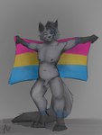 anthro balls casual_nudity eye_spots eyes_closed flag flag_(object) foreskin fur genitals grey_body grey_fur grey_hair hair holding_flag holding_object lgbt_pride male multicolored_body multicolored_fur nipples nude pansexual_pride_colors penis pride_color_flag pride_colors smile solo two_tone_body two_tone_fur awfulfeline azure_(awfulfeline) domestic_cat felid feline felis mammal 3:4 absurd_res hi_res shaded signature sketch