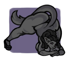 anthro ass_up big_butt black_clothing black_hair black_thong black_underwear butt clothing convenient_censorship dreadlocks female footwear fur grey_body grey_fur hair high_heels jack-o'_pose panties pose purple_eyes shoes solo thick_thighs thong underwear myasokombinat mah'ik felid feline mammal absurd_res hi_res