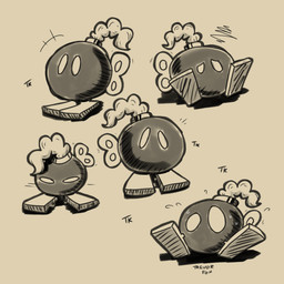 bodily_fluids exhausted expressions flying_sweatdrops fuse_bomb happy onomatopoeia solo sound_effects surprised sweat sweatdrop text wind-up_key worried trevor-fox mario_bros nintendo trevor-fox_(character) bob-omb 1:1 hi_res sketch sketch_page nonbinary_(lore)