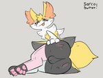 anthro anus asymmetrical_footwear backsack balls blush blush_lines butt clothing femboy genitals hand_on_butt holding_butt leggings legwear looking_at_viewer lying male on_side pawpads paws perineum presenting presenting_hindquarters smile solo spread_butt spreading tail tongue tongue_out sarcobutter nintendo pokemon braixen generation_6_pokemon pokemon_(species) 4:3 animated frame_by_frame short_playtime