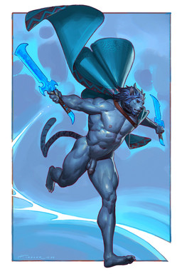5_fingers anthro biceps blue_body blue_fur blue_hair blue_mane claws clothed clothing feet fingers fluffy foreskin fur genitals hair humanoid_genitalia humanoid_penis male mane muscular muscular_anthro muscular_male nude penis piercing ring_piercing simple_background solo tail toes taran_fiddler ed_(edvardiko) felid feline lion mammal pantherine 2025 digital_media_(artwork) digital_painting_(artwork) hi_res painting_(artwork)