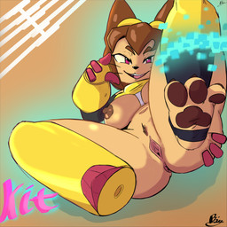 3_toes anus areola breasts brown_areola brown_hair brown_nipples brown_pawpads butt butt_from_the_front claws feet female foot_focus genitals hair looking_at_viewer nipples pawpads paws pubes soles solo spread_legs spreading toe_claws toes vulva redgiratina01 gameoverse glitch_productions kit_bodega animal_humanoid domestic_cat felid feline felis humanoid mammal mammal_humanoid 1:1 2026 absurd_res hi_res