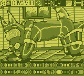 all_fours anthro arms_tied bdsm bitchsuit bondage_gear bound bowl clothing container electronics game_boy_console game_console game_screen gameplay_mechanics gas_mask head_markings hypnosis hypnotic_visor inside latex latex_body latex_clothing latex_skin latex_skinsuit legs_tied living_room male markings mask mind_control null_bulge permanent permanent_bondage pet_bowl petplay profanity restrained roleplay side_view skinsuit solo spiral tail tail_markings text tight_clothing user_interface garbage_art game_boy game_boy_family nintendo fancy_dawg canid canine canis domestic_dog mammal 2026 digital_media_(artwork) english_text krita_(artwork) pixel_(artwork) restricted_palette