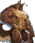 5_fingers abs anthro balls big_balls big_muscles big_penis black_nose brown_balls brown_body brown_claws brown_countershading brown_fur brown_nipples brown_penis butt cheek_tuft claws countershade_snout countershade_torso countershading facial_tuft fangs fingers flaccid fluffy fluffy_tail foreskin fur genitals heart_symbol looking_at_viewer male multicolored_body multicolored_fur muscular muscular_anthro muscular_male navel neck_tuft nipples open_mouth open_smile pecs penis pubes side_butt simple_background smile snout solo tail tan_body tan_countershading tan_fur teeth thick_neck tuft unretracted_foreskin vein veiny_penis white_background o_reowoof canid canine canis domestic_dog mammal 2024 absurd_res hi_res