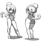 anthro camel_toe clothing female hair looking_at_viewer one-piece_swimsuit smile swimwear monkibonk bloons_tower_defense ninja_kiwi sauda_(bloons) haplorhine mammal monkey primate 1:1 hi_res monochrome