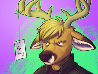 angry anthro antlers blonde_hair clothing hair horn jacket male note solo topwear merystic faradin deer mammal 2014 4:3