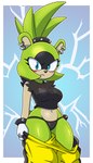 anthro big_breasts blue_eyes blush bottomwear bottomwear_down breasts clothed clothing ear_piercing eyelashes female hair looking_at_viewer navel pants pants_down partially_clothed piercing ponytail solo tail thick_thighs thong topwear underwear undressing wide_hipped_female wide_hips sonicguru idw_publishing sega sonic_the_hedgehog_(comics) sonic_the_hedgehog_(idw) sonic_the_hedgehog_(series) surge_the_tenrec afrosoricid mammal tenrec 2023 4:7 hi_res