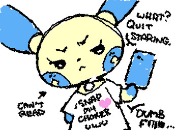 >:< ambiguous_anthro ambiguous_gender anthro black_eyes blue_body blue_ears cellphone cheek_spots chibi choker clothed clothed_ambiguous clothed_anthro clothing dialogue directional_arrow electronics eyebrows eyelashes featureless_hands gloves_(marking) heart_symbol holding_cellphone holding_object holding_phone holding_smartphone illiterate jewelry looking_at_viewer markings multicolored_body multicolored_ears necklace oblivious partial_speech_bubble phone profanity question_mark shirt simple_background simple_eyes smartphone solo squigglevision talking_to_viewer tan_body tan_ears text text_on_clothing text_on_shirt text_on_topwear topwear two_tone_body two_tone_ears white_background white_clothing white_shirt white_topwear ligma_(artist) nintendo pokemon until_it_snaps generation_3_pokemon minun pokemon_(species) 2025 animated digital_media_(artwork) english_text flat_colors low_res meme wigglypaint_(artwork)