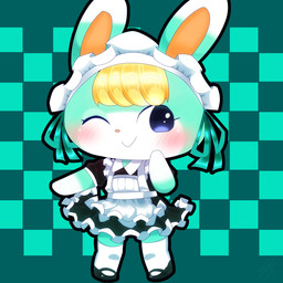 alternative_fashion anthro blonde_hair checkered checkered_background clothed clothing crossdressing dipstick_ears ear_markings featureless_hands femboy footwear frilly frilly_clothing fur gloves_(marking) goth gothic_lolita green_body green_ears green_fur hair hand_on_cheek j-fashion lolita_(fashion) lolita_dress long_ears maid_headdress maid_uniform male markings multicolored_ears one_eye_closed orange_inner_ear orange_nose pattern_background simple_background socks solo uniform wink rain_iroiro animal_crossing nintendo sasha_(animal_crossing) lagomorph leporid mammal rabbit 1:1 digital_media_(artwork) hi_res