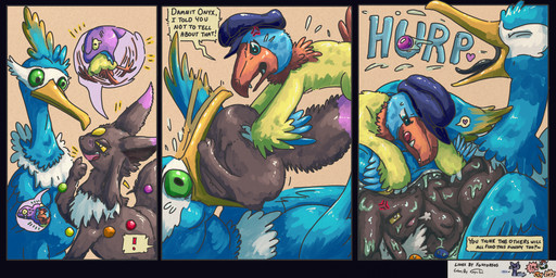 beak blue_body bodily_fluids dialogue facial_markings feathered_crest feathered_wings feathers female female_prey feral feral_pred feral_prey force_feeding forced green_eyes head_crest head_markings internal male male_pred markings mask_(marking) oral_vore organs stomach stomach_acid tail tail_feathers text unwilling_pred vore white_markings wings yellow_markings conditional_dnp foxyoreos gyrotech fakemon nintendo pokemon buice_(doesnotexist) fan_character loto_(virulence) miles_(nonine) onyx_(owenvii) thunk_(gyro) wobbles_(vivace) archen avian buizel cramorant delibird eeveelution ekans fossil_pokemon generation_1_pokemon generation_2_pokemon generation_4_pokemon generation_5_pokemon generation_8_pokemon generation_9_pokemon pokemon_(species) sprigatito absurd_res english_text hi_res