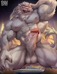 abs absurd_res anthro balls claws felid fur genitals hi_res humanoid_genitalia humanoid_penis league_of_legends lion male mammal muscular muscular_anthro muscular_male nipples pantherine pecs penis physen rengar_(lol) riot_games solo tencent vein veiny_penis white_body white_fur