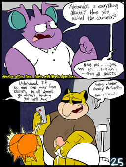 anthro balls bathroom big_butt black_eyes black_inner_ear black_sclera bodily_fluids bottomwear brown_clothing brown_shirt brown_topwear butt claws clothing collared_shirt cum cum_drip cum_on_balls cum_on_hand dialogue door dress_shirt dripping duo electronics fangs genital_fluids genitals holding_object holding_phone knocking_on_door left-handed looking_at_porn male masturbation multicolored_body orange_body page_number phone pornography public_restroom purple_body purple_ears restroom_stall school shirt shorts simple_background simple_eyes snout speech_bubble tan_body teal_inner_ear teeth text time_card toilet topwear white_bottomwear white_clothing white_eyes white_sclera white_shirt white_shorts white_topwear wide_hips yellow_body yellow_ears chonkymouse nintendo pokemon alexander_(chonkymouse) mr._scott_(chonkymouse) riley_(blastoiseanimator) generation_1_pokemon nidoking pokemon_(species) sandshrew 2024 3:4 colored comic digital_media_(artwork) english_description english_text flat_colors hi_res