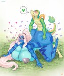 anthro anthro_on_anthro anthro_penetrated anthro_penetrating anthro_penetrating_anthro big_breasts big_butt blue_body blush breasts butt butt_grab dialogue duo female female_penetrated green_body hair hand_on_butt heart_symbol huge_breasts huge_butt male male/female male_penetrating male_penetrating_female nipple_dip nipples nude penetration sex text white_hair mewpan nintendo pokemon generation_5_pokemon pokemon_(species) samurott snivy 2024 english_text hi_res