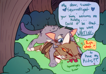 blush bodily_fluids cum cum_inside dialogue drugged duo female feral forced genital_fluids impregnation_attempt insane male male/female mistaken_identity poison rape sex substance_intoxication talking_feral text toony treating_arousal_like_consent waking_up freckledcoat warriors_(book_series) ashfur_(thunderclan) leafpool_(warriors) domestic_cat felid feline felis mammal english_text hi_res