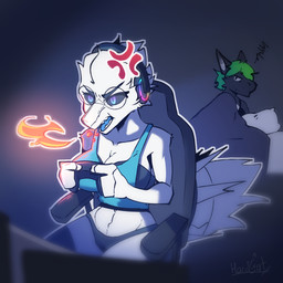 angry anthro bed bedding bedroom black_bra black_clothing black_panties black_underwear blue_clothing blue_shirt blue_tank_top blue_topwear bra chair clothing controller electronics eyewear female furniture game_controller gaming gaming_chair glasses headphones male on_chair panties round_glasses shirt sitting sitting_on_chair tank_top topwear underwear waking_up harucat mythology nintendo pokemon dreik_(drakeraynier) ryoko_(drakeraynier) dragon generation_5_pokemon legendary_pokemon mythological_creature mythological_scalie pokemon_(species) reshiram scalie 1:1 hi_res