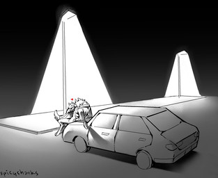 ambiguous/ambiguous ambiguous_gender anthro anthro_on_anthro blush car caressing caressing_face clothed clothing dot_eyes duo fluffy fur fuzzy heart_symbol intraspecies leaning leaning_backward light night obscured_sex on_car outside partially_clothed romantic romantic_couple semi_public simple_eyes size_difference street_lamp tail vehicle scribbleshanks dreamworks puss_in_boots_(franchise) shrek_(series) big_bad_wolf_(shrek) death_(puss_in_boots) canid canine canis mammal wolf monochrome signature andromorph_(lore) male_(lore) trans_(lore) trans_man_(lore)