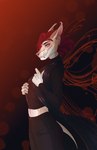 2021 5_fingers anthro canid canine clothed clothing deeless digital_media_(artwork) eyebrows eyelashes female fingers hair hi_res mammal midriff navel red_hair solo