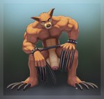 5_fingers anthro balls big_balls big_penis brown_body brown_fur claws fingers fur genitals green_eyes half-erect long_claws looking_at_viewer male orange_body orange_fur pawpads paws penis simple_background sitting solo tan_body tan_fur teeth longblueclaw activision crash_bandicoot_(series) tiny_tiger dasyuromorph mammal marsupial recently_extinct_species thylacine 2018 digital_media_(artwork) hi_res