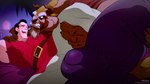 2_horns anthro armpit_hair body_hair bulge duo fur horn male male/male muscular muscular_male size_difference text dizdoodz beauty_and_the_beast disney beast_(disney) gaston human mammal monster 16:9 hi_res url widescreen