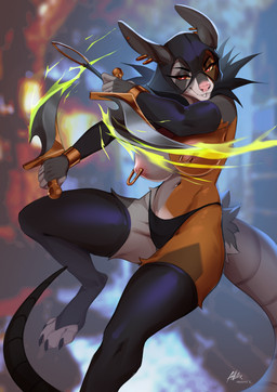anthro areola big_breasts biped breasts clothed clothed_anthro clothed_female clothing female front_view fur holding_melee_weapon holding_object holding_sword holding_weapon looking_at_viewer melee_weapon navel nipple_piercing nipples panties partially_clothed partially_clothed_anthro partially_clothed_female piercing smile sword tail teeth thick_thighs topless topless_anthro topless_female underwear weapon wide_hips allatir ramsey_(actionhero555) mammal murid murine rat rodent 2025 digital_drawing_(artwork) digital_media_(artwork) hi_res