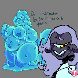 1_eye after_transformation assimilation belly big_breasts big_butt bloated blue_body breasts butt conjoined dialogue dripping duo embarrassed face_breasts face_on_belly face_on_breast flustered goo_transformation grey_background grey_body gynomorph hair hyper inflation intersex merge_transformation merging purple_hair scientist simple_background slime smile smiling_at_viewer smirk text thick_thighs transformation translucent tricked wide_hips x_pupils yellow_eyes mango_bones dr.geno_(mango_bones) otu_(mango_bones) alien alien_humanoid goo_creature humanoid unae_(mangobones) 1:1 absurd_res english_text hi_res