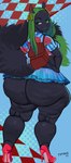 anthro backpack big_butt big_tail black_body black_fur blue_eyeshadow blue_lipstick bottom_heavy bottomwear breasts bulging_breasts butt cellulite clothing crop_top dipstick_tail ear_piercing ear_ring eyebrows eyeshadow female floral_print fluffy fluffy_tail footwear fur green_body green_eyes green_fur green_hair hair hands_on_hips high_heels hip_dips hoop_ear_ring huge_butt huge_hips huge_thighs lipstick long_hair long_nails looking_back makeup markings microskirt midriff miniskirt pear-shaped_figure piercing raised_eyebrow rear_view ring_piercing ruffled_skirt shirt shoes skirt small_breasts smile solo tail tail_markings thick_calves thick_thighs topwear wide_hips pyredaemos squigga mammal rodent sciurid tree_squirrel 2023 absurd_res alternate_version_at_source digital_media_(artwork) hi_res