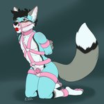 1:1 2020 ankle_cuffs anthro arm_cuffs arms_tied ball_gag blush bound canid canine chastity_cage chastity_device chest_tuft collar cuff_(restraint) dipstick_tail elijahelegia fox frost_(frost_fawx) gag gagged green_eyes hands_behind_back harness harness_ball_gag harness_gag hi_res incorrectly_drawn_chastity_cage kneeling looking_up male mammal markings multicolored_tail muzzle_(object) pawpads pink_chastity_cage restraints shackles solo submissive submissive_male tail tail_markings thigh_cuffs tuft