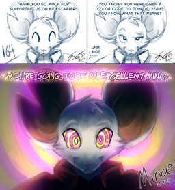 abstract_background anthro clothing female fur hypnosis hypnotic_eyes hypnotizing_viewer looking_at_viewer mind_control notched_ear pink_nose red_clothing smile smiling_at_viewer solo speech_bubble spiral spiral_background spiral_eyes talking_to_viewer text white_body white_fur suk0tto mina_the_hollower yacht_club_games mina_(mina_the_hollower) mammal mouse murid murine rodent 2026 comic digital_drawing_(artwork) digital_media_(artwork) english_text hi_res