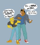 2022 anthro bojack_horseman bojack_horseman_(character) bottomwear canid canine canis clothed clothing dialogue domestic_dog duo equid equine eye_contact eyewear fangs footwear hi_res holding_glass holding_object horse ice_cube jacket leaning leaning_forward looking_at_another male mammal mr._peanutbutter netflix open_mouth pants shirt shoes slightly_chubby slightly_chubby_anthro slightly_chubby_male snowmutt speech_bubble standing sunglasses sunglasses_on_shirt talking_to_another teeth text tongue topwear wide_eyed