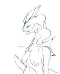 anthro asymmetry female fur hair ice long_neck sad simple_background solo watte mythology nintendo pokemon fan_character shirokyure_(watte) dragon generation_5_pokemon kyurem legendary_pokemon mythological_creature mythological_scalie pokemon_(species) scalie white_kyurem hi_res sketch