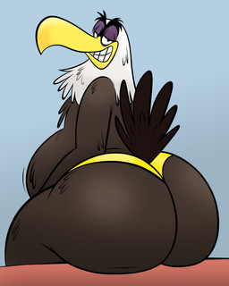 anthro beak belly big_belly big_butt brown_body brown_feathers bubble_butt butt butt_focus clothed clothing feathers golden_clothing huge_belly huge_butt looking_at_viewer looking_back looking_back_at_viewer male rear_view solo speedo speedo_only swimwear tail tail_feathers teeth topless white_body white_feathers remmyfox third-party_edit angry_birds rovio_entertainment sega mighty_eagle accipitrid accipitriform avian bald_eagle bird eagle sea_eagle digital_media_(artwork) hi_res