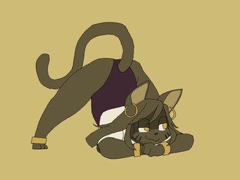 animated_gif anklet anthro ass_up bracelet brown_body brown_fur brown_hair clothed clothing ear_piercing ear_ring fur hair half-closed_eyes jack-o'_pose jewelry leg_bracelet long_hair male narrowed_eyes piercing pose ring_piercing simple_background smile solo tail tan_background yellow_eyes mvsnake kihl_(mvsnake) domestic_cat felid feline felis mammal 2d_animation 4:3 animated short_playtime
