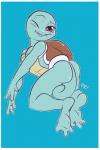 2015 2:3 anthro bite biting_lip biting_own_lip blue_body blue_skin border breasts butt feet female fuf generation_1_pokemon hi_res lips nintendo non-mammal_breasts one_eye_closed pinup pokemon pokemon_(species) pose reptile scalie self_bite shell solo squirtle turtle_shell white_border wink