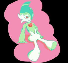 anthro black_background green_body green_hair hair male simple_background simple_coloring sitting smile soft_colors solo dustiebunnie nintendo pokemon gallade generation_4_pokemon pokemon_(species) hi_res