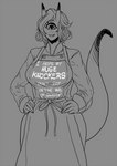 1_eye apron chef_uniform clothing female gradient_tail hair horn long_tail ribbons short_hair smile solo tail hoka meme_clothing marja-leena cyclops humanoid tailclops_(race) tailclops_(species) hi_res meme monochrome