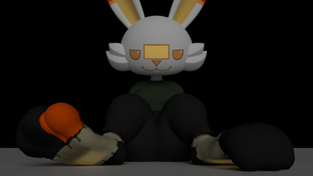 ambiguous_gender anthro biped bodily_fluids clothing feet foot_focus footwear front_view oversized_clothing paws sitting smelly smelly_socks socks solo sweat sweaty_clothing sweaty_footwear sweaty_socks colonthreeguy nintendo pokemon colt_(colonthreeguy) generation_8_pokemon pokemon_(species) scorbunny 16:9 hi_res widescreen