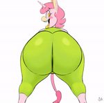 ambiguous_gender anthro big_butt blush bottomwear bouncing_butt butt butt_clench butt_jiggle clothing hair horn huge_butt jiggling lipstick looking_at_viewer looking_back looking_back_at_viewer makeup pants pink_body pink_hair simple_background solo thick_thighs white_background wide_hips yellow_eyes yellow_lipstick vimhomeless mythology boon_(vimhomeless) equid equine mammal mythological_creature mythological_equine unicorn 2d_animation animated frame_by_frame loop short_playtime signature