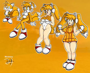 anthro anthro_to_human blonde_hair blue_eyes body_size_growth bottomless breast_growth breasts clothed clothing e-girl electronics female footwear fur gamer_girl gender_transformation gloves growth hair hands_behind_back handwear headphones male mtf_transformation open_mouth open_smile red_clothing red_footwear red_shoes red_sneakers shoes simple_background size_transformation smile sneakers solo species_transformation standing surprised sweater topwear transformation transformation_sequence twintails_(hairstyle) white_clothing white_gloves white_handwear yellow_background yellow_body yellow_clothing yellow_fur yellow_sweater yellow_topwear miraimiru sega sonic_the_hedgehog_(series) miles_prower canid canine fox human mammal colored hi_res signature