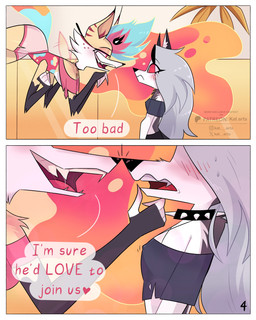 anthro blush blush_lines dialogue duo eyelashes female female/female flirting freckled_face freckles glistening_eyelids imminent_sex long_eyelashes motion_lines nipple_outline text tuft kat._.arts hellaverse helluva_boss mythology loona_(helluva_boss) queen_bee-lzebub_(helluva_boss) canid canid_demon canine demon hellhound mammal mythological_canine mythological_creature 4:5 absurd_res comic english_text hi_res