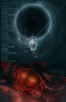ambiguous_gender bite blade blood bodily_fluids bone breasts female genitals gore handjob holographic_eyes intersex intersex/female lure_(anatomy) machine malfunction masturbation nails penile penis sex skull skull_head solo split_form teeth tentacles text underwater water soulless_tech soul_interface aquatic cephalopod humanoid merfolk mollusk robot absurd_res comic digital_drawing_(artwork) digital_media_(artwork) english_text hi_res