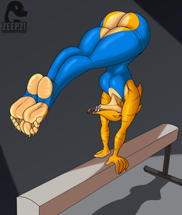 5_toes anthro barefoot big_breasts big_butt breasts butt feet female flexible humanoid_feet non-mammal_breasts orange_body plantigrade sharp_teeth soles solo stirrup_legwear teeth text thick_thighs toes tongue conditional_dnp zp92 silena_(zp92) reptile scalie snake hi_res watermark