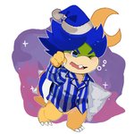 anthro blue_hair blush bottomless buckteeth clothed clothing hair hat headgear headwear male moon night nightcap pajamas pillow solo teeth tired zeso mario_bros nintendo koopaling ludwig_von_koopa koopa scalie hi_res