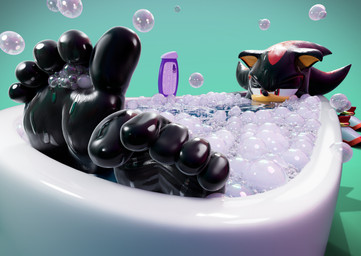 5_toes anthro bathing bathtub bubble_bath curling_toes ears_down feet foot_fetish foot_focus half-closed_eyes male narrowed_eyes pivoted_ears soap soap_bubbles soles solo toes water wet feetymcfoot sega sonic_the_hedgehog_(series) shadow_the_hedgehog eulipotyphlan hedgehog mammal 3d_(artwork) absurd_res digital_media_(artwork) hi_res