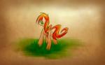 16:10 blonde_hair equid fan_character female feral fur grass green_eyes hair hasbro hi_res hooves mammal my_little_pony orange_hair plant queenbloodysky solo standing widescreen