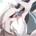 blush bodily_fluids cute_fangs drooling fangs french_kissing kissing looking_at_another open_mouth red_eyes saliva saliva_on_tongue saliva_string sharp_teeth sweat teeth tongue tongue_out shixiexiaomo nintendo pokemon dialga generation_4_pokemon legendary_pokemon palkia pokemon_(species)