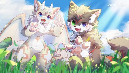 anthro blue_eyes brown_body brown_fur brown_markings duo fur green_eyes grey_body grey_fur heterochromia kemono light light_beam looking_at_viewer male markings membrane_(anatomy) membranous_wings music red_markings sunbeam sunlight white_body white_fur wings hlg7777 bilibili mythology domestic_cat dragon felid feline felis furred_dragon furred_scalie mammal mythological_creature mythological_scalie scalie 16:9 2025 2d_animation animated hi_res motion_tweening short_playtime sound video watermark widescreen