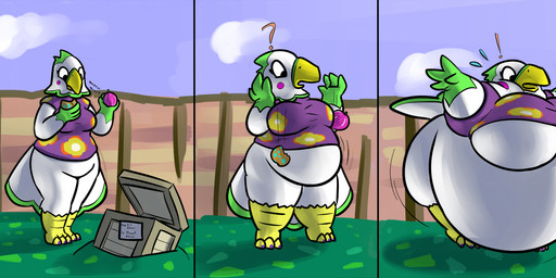 3_toes 4_fingers anthro avian_feet barefoot base_one_layout basic_sequence beak belly belly_expansion bent_over big_belly big_breasts biped black_eyes bodily_fluids bottomless box breast_expansion breasts butt butt_expansion cheek_bulge chewing claws clothed clothing cloud confusion container crate eating exclamation_point expansion eyelashes feather_tuft feathered_wings feathers featureless_breasts featureless_crotch feet female fingers flying_sweatdrops food front_view frown fruit gloves_(marking) grass green_body green_feathers green_tail green_wings growth head_tuft holding_food holding_object huge_belly huge_breasts hyper hyper_belly linear_sequence looking_at_self looking_down loose_feather markings medium_breasts motion_lines non-mammal_breasts obese obese_anthro obese_female one_row_layout open_beak open_frown open_mouth outside overweight overweight_anthro overweight_female plant purple_claws purple_clothing question_mark shadow shirt sky solo sound_effects spread_arms standing surprised sweat sweatdrop tail tail_feathers talons thick_thighs three_frame_image three_frame_sequence toe_claws toes topwear tuft two_tone_tail two_tone_wings under_boob white_body white_feathers white_tail white_wings wide_hips winged_arms wings yellow_beak geckomania animal_crossing nintendo celia_(animal_crossing) avian bird digital_drawing_(artwork) digital_media_(artwork) full-length_portrait portrait sequence