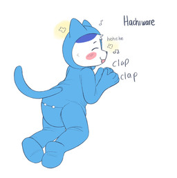 ambiguous_gender anthro clean_diaper clothed clothing diaper diaper_under_clothing happy onesie rear_view solo three-quarter_view wearing_diaper toddlercasper chiikawa hachiware_(chiikawa) domestic_cat felid feline felis mammal hi_res